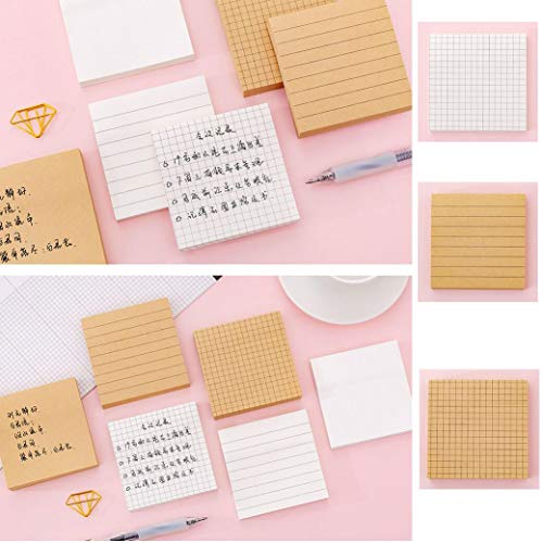 DzdzCrafts Kraft Paper and White Blank Lined Grids Pages 6-Packs 480 Sheets Sticky Notes Notepads Self-Stick Memo Pads