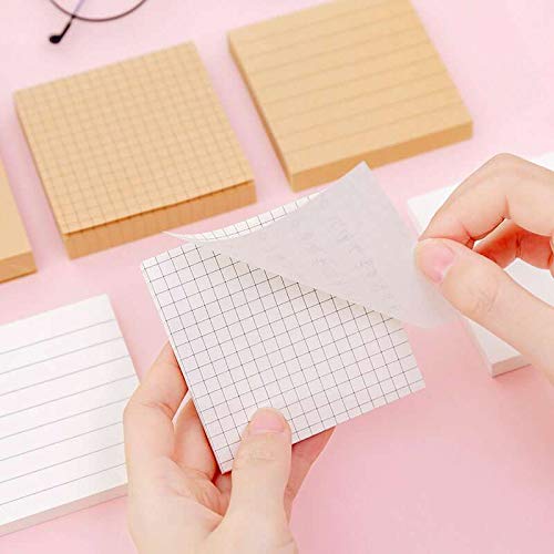 DzdzCrafts Kraft Paper and White Blank Lined Grids Pages 6-Packs 480 Sheets Sticky Notes Notepads Self-Stick Memo Pads