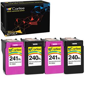 cartlee 4 remanufactured high yield ink cartridge replacement for pg-240xl 240 xl cl-241xl 241 xl pixma mx472 mx452 mg3220 mg3520 mx432 mx439 mg2120 mx512 mg3600 mg3620 mx459 mx479 (2 black, 2 color)