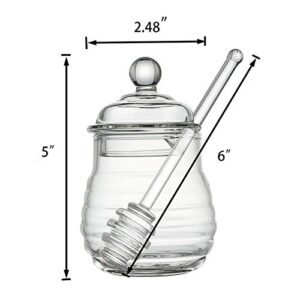 Kingbuy Honey Jar Glass Honeypot with Dipper and Lid Cover Honey Containers for Home Kitchen, 9 Ounce, Clear