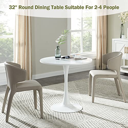 STYLIFING Dining Table 32" Mid-Century Modern Round Dining Table Coffee Table with Round Top and Pedestal Base in White