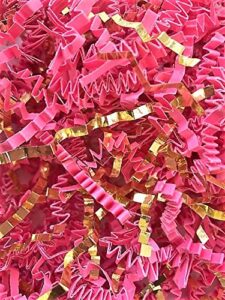 mountainleaf pink & metallic gold blend crinkle cut paper shred gift basket package grass filler bedding ~ 8 oz. (1/2 lb)