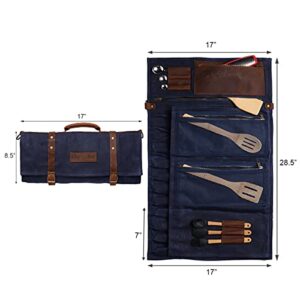 Chef Knife Roll Bag | 16oz ULTRA Wax Canvas & Top Grain Leather | 22 Slots & 4 Zipper Pouch | Double Stitch | Water-Resistant | Cleaver Pouch | Knife Organizer for Chefs and Culinary Students