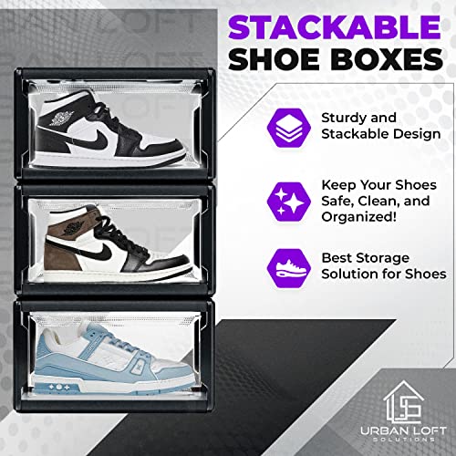 Urban Loft Premium Acrylic Shoe Boxes Stackable,Clear shoe organizer for Closet-Pack Of 1| Large sneaker storage box | Sneaker Clear Shoe Case for Sneakerheads with Drop Lid Shoe Display Case, Black