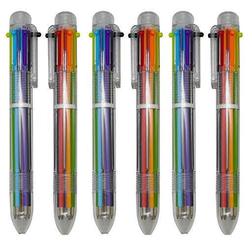 Maydahui 12PCS Multicolor Ballpoint Pen 6-in-1 Retractable Ball Point Pens Transparent Barrel for Office School Students