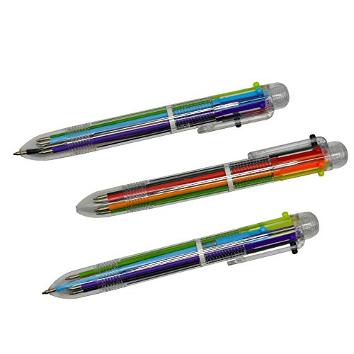 Maydahui 12PCS Multicolor Ballpoint Pen 6-in-1 Retractable Ball Point Pens Transparent Barrel for Office School Students