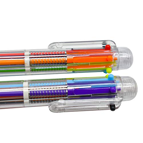 Maydahui 12PCS Multicolor Ballpoint Pen 6-in-1 Retractable Ball Point Pens Transparent Barrel for Office School Students