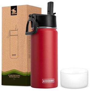 koodee kids water bottle stainless steel double wall vacuum insulated wide mouth flask, 16 oz water bottle for school (canyon red)