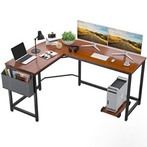 foxemart l shaped desk corner desk 58" computer gaming desk pc table writing workstation for home office, large l study desk 2 person multi-usage tables modern simple desk with storage bag & cpu stand