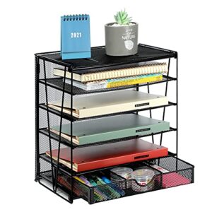 samstar letter tray organizer, 5-tier desk file organizer paper sorter letter shelf rack with sliding drawer, black
