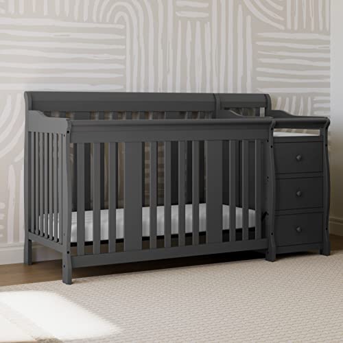 STORKCRAFT Portofino 4 In 1 Fixed Side Convertible Crib Changer, Gray