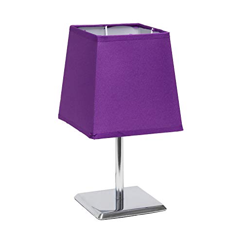 Simple Designs LT2062-PRP Mini Chrome Squared Empire Fabric Shade Table Lamp, Purple