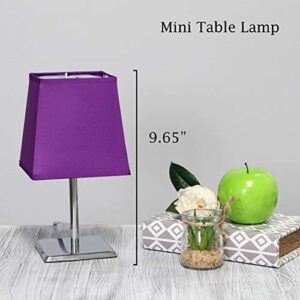 Simple Designs LT2062-PRP Mini Chrome Squared Empire Fabric Shade Table Lamp, Purple