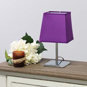 Simple Designs LT2062-PRP Mini Chrome Squared Empire Fabric Shade Table Lamp, Purple