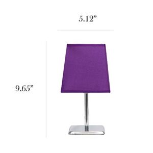 Simple Designs LT2062-PRP Mini Chrome Squared Empire Fabric Shade Table Lamp, Purple