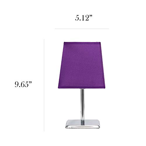 Simple Designs LT2062-PRP Mini Chrome Squared Empire Fabric Shade Table Lamp, Purple