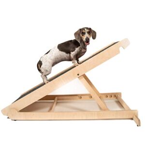 pawnotch usa made adjustable dog ramp for all dogs and cats - dog ramp for couch or bed with paw traction mat - 40" long and adjustable from 14” to 24” - rated for 200lbs - dog ramp for small dogs