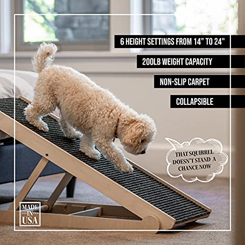 Pawnotch USA Made Adjustable Dog Ramp for All Dogs and Cats - Dog ramp for Couch or Bed with Paw Traction Mat - 40" Long and Adjustable from 14” to 24” - Rated for 200LBS - Dog Ramp for Small Dogs