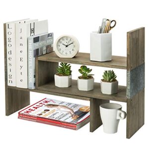 mygift rustic brown wood desktop shelf - wooden reclaimed style and galvanized metal adjustable desk bookcase display organizer