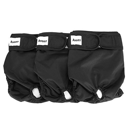 Avont 3 Pack Washable Female Dog Diapers (Large/18-24 Waist), Premium Reusable Highly Absorbent Doggie Diapers Wraps Durable Dog Diaper Cover - Black