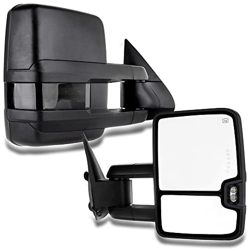 cciyu Tow Mirrors Car Mirrors LH Left RH Right Black Towing Mirrors Compatible with 1999-2002 for Chevy Silverado GMC Sierra 1500/2500 with Power Adjusted Heated LED Turn Signal Light