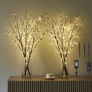 litbloom lighted brown willow branches with timer and dimmer 2 sets tree branch with warm white lights for holiday and party decoration 32in 150 led waterproof plug in