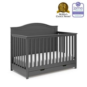 Storkcraft Moss 5-in-1 Convertible Crib with Drawer (Gray) – GREENGUARD Gold Certified, Crib with Drawer Combo, Includes Full-Size Nursery Storage Drawer, Converts to Toddler Bed and Full-Size Bed