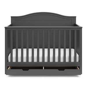 Storkcraft Moss 5-in-1 Convertible Crib with Drawer (Gray) – GREENGUARD Gold Certified, Crib with Drawer Combo, Includes Full-Size Nursery Storage Drawer, Converts to Toddler Bed and Full-Size Bed