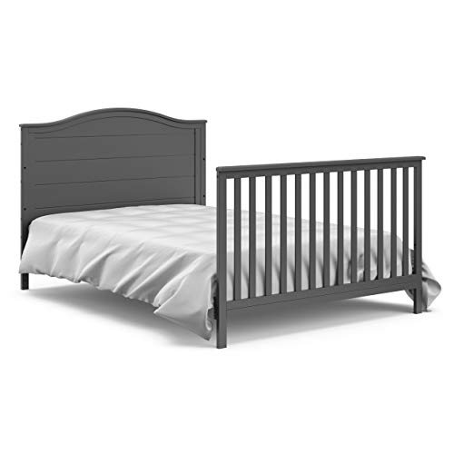 Storkcraft Moss 5-in-1 Convertible Crib with Drawer (Gray) – GREENGUARD Gold Certified, Crib with Drawer Combo, Includes Full-Size Nursery Storage Drawer, Converts to Toddler Bed and Full-Size Bed