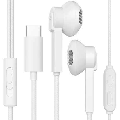 USB Type C Headphones, USB C Earphone Earbuds HiFi Stereo Audio with Mic & Volume Control, 1.2m, White