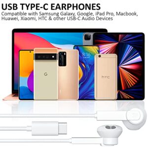 USB Type C Headphones, USB C Earphone Earbuds HiFi Stereo Audio with Mic & Volume Control, 1.2m, White