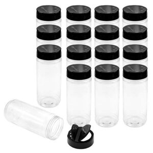 foraineam 16 pack 15 oz plastic spice jars containers bottles with black flip cap to pour or sifter shaker, perfect for storing spice, powders and herbs
