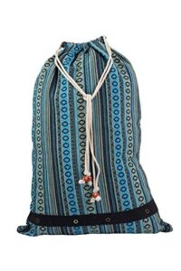 gilbins extra heavy duty gypsy nepali fabric laundry bag with shoulder strap and drawstring closure