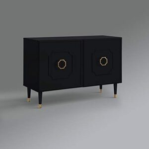 Inspired Home Sideboard - Black | Design: Belen | 2 Doors | Brushed Finish Gold Handle and Leg Tip