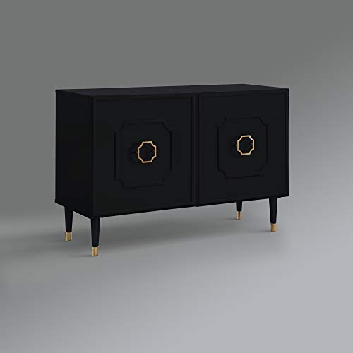 Inspired Home Sideboard - Black | Design: Belen | 2 Doors | Brushed Finish Gold Handle and Leg Tip