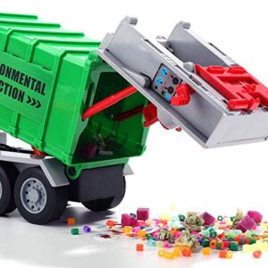 12" Garbage Truck Toys Trash Truck Recycle Truck with Sound and Light, Friction Powered Truck with 4 Garbage Cans, Push and Go Pull Back Car, Environmental Education Toys, Birthday Gift for Boys