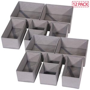 DIOMMELL 12 Pack Foldable Cloth Storage Box Closet Dresser Drawer Organizer Fabric Baskets Bins Containers Divider for Baby Clothes Underwear Bras Socks Lingerie Clothing,M Grey 444