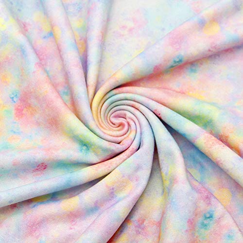 David Angie Tie Dye Printed Double Brushed Polyester Fabric Soft Smooth 4 Way Stretch Knit Fabric by The Yard for Dress Sewing (Colorful)