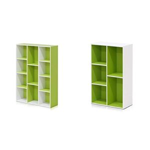 Furinno 11107WH-GR 7 Reversible, 11-Cube, White Green & Luder Bookcase/Book/Storage, 5-Cube, White/Green