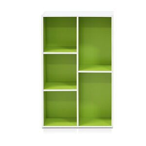 Furinno 11107WH-GR 7 Reversible, 11-Cube, White Green & Luder Bookcase/Book/Storage, 5-Cube, White/Green