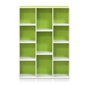 Furinno 11107WH-GR 7 Reversible, 11-Cube, White Green & Luder Bookcase/Book/Storage, 5-Cube, White/Green