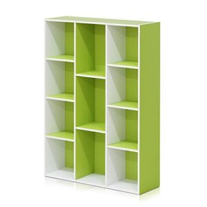 Furinno 11107WH-GR 7 Reversible, 11-Cube, White Green & Luder Bookcase/Book/Storage, 5-Cube, White/Green