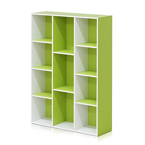 Furinno 11107WH-GR 7 Reversible, 11-Cube, White Green & Luder Bookcase/Book/Storage, 5-Cube, White/Green