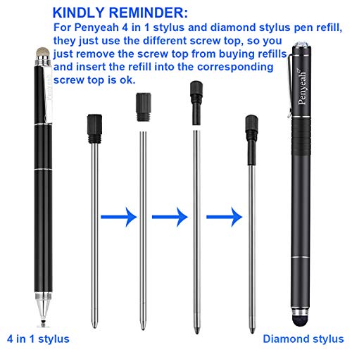 D1/ 2.75" Ballpoint Pen Refills for Penyeah 4-in-1 Stylus/Diamond Stylus/Lighted Tip Pen/Led Pen Light or Other Brands,0.7mm Fine Point (Pack of 12, Blue Ink)