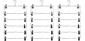 neusu space saving 6 tier metal skirt hangers - pack of 3 - premium quality skirt & pants hangers with rubber coated adjustable clips for women & men - hang skirts, slacks, trousers, jeans