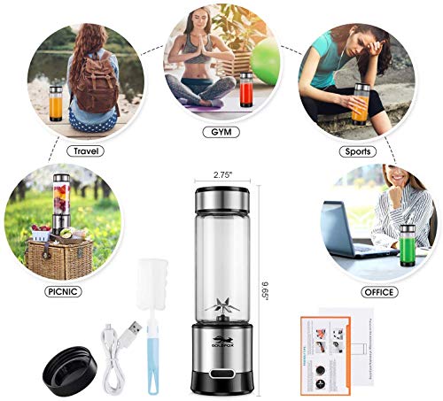 GOLDFOX Portable Blender, USB Rechargeable Personal Blender for Shakes and Smoothies, 15oz Detachable Portable Juicer Cup Small Fruit Juice Mixer for Travel, Gym, Office, etc. (with Brush)