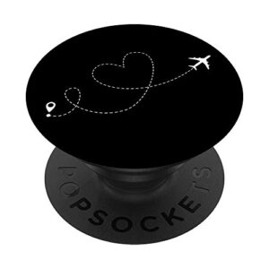 love travel airplane heart flying destination traveling popsockets grip and stand for phones and tablets