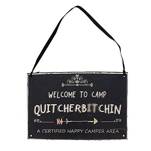 Funly mee Welcome to Camp Hanging Decorative Black Metal Sign 11.8×7.87 (inches)