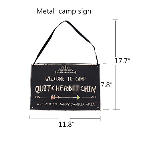 Funly mee Welcome to Camp Hanging Decorative Black Metal Sign 11.8×7.87 (inches)