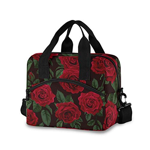 Moudou Rose Flower Lunch Bag Reusable Insulated Cooler Lunch Tote Bag with Adjustable Shoulder Strap for Office Work School Picnic Travel